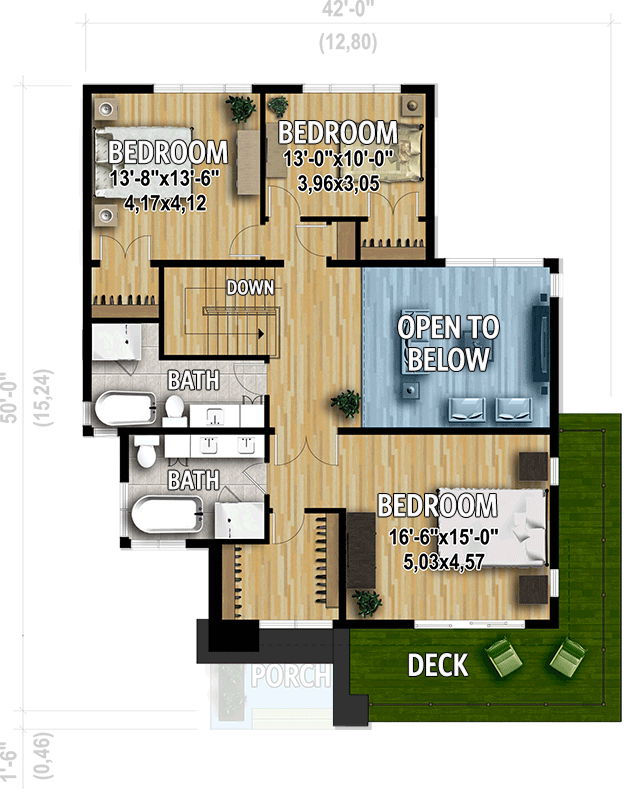 Plan 80826PM: Modern House Plan with Master Suite with Wrap-Around Deck - 2370 Sq Ft - Floor Plan - 2nd Floor - Contemporary, Mid Century Modern, Modern