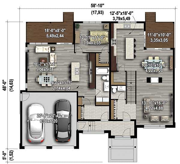 Plan 80858PM: Contemporary With In-Law Apartment - Floor Plan - Main Level - Contemporary