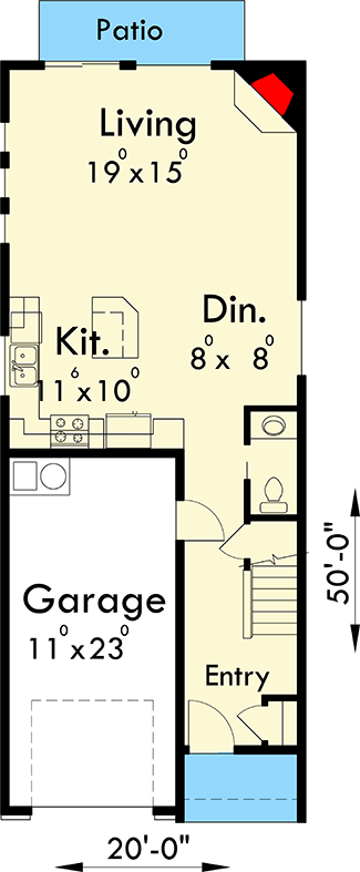 Plan 8133LB: Compact Townhouse - Floor Plan - Main Level - Craftsman, Northwest