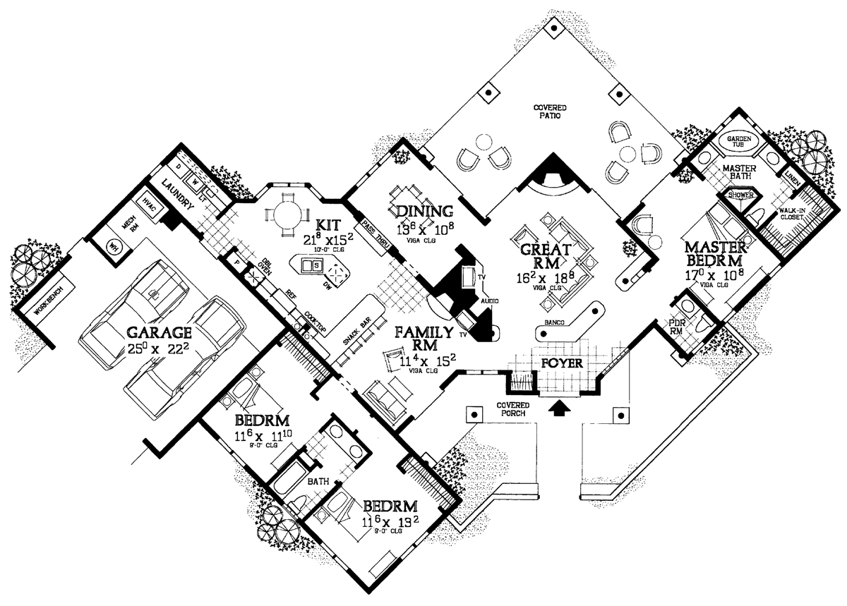 Plan 81408W: Creative Sante Fe-Style Home Plan - Floor Plan - Main Level - Adobe , Southwest