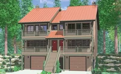 Duplex House Plan with Drive-Under Garage and Home Office - 1795 Sq Ft
