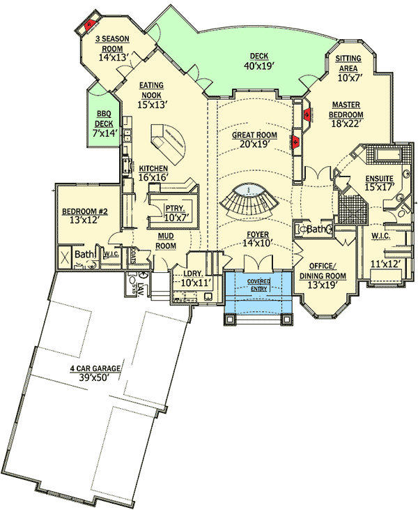 Plan 81600AB: Unforgettable Deck - Floor Plan - Main Level - European, Ranch, Transitional