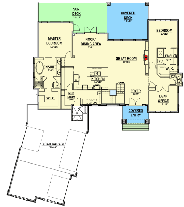 Plan 81604AB: European Home Plan with Lower Level - Floor Plan - Main Level - European, New American