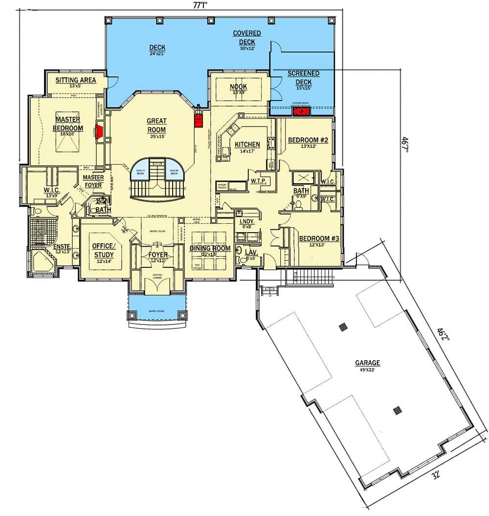 Plan 81611AB: Spacious Home With Great Views to Rear and Finished Lower Level - Floor Plan - Main Level - New American, Northwest