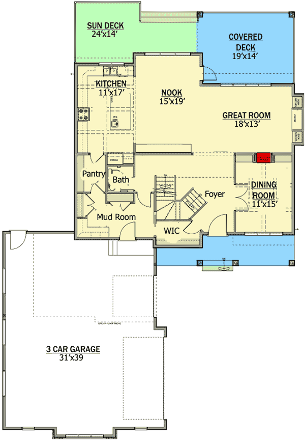 Plan 81635AB: Sun Deck and Bonus Room - Floor Plan - Main Level - New American, Northwest