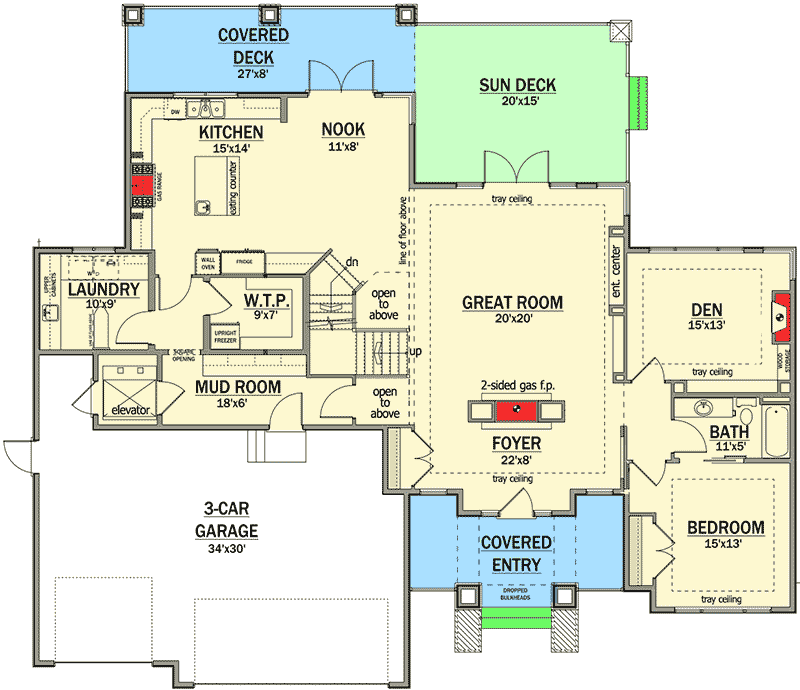 Plan 81636AB: Prairie Style Home Plan with Elevator andLower Level Expansion - 2876 Sq Ft - Floor Plan - Main Level - Contemporary, Mid Century Modern, New American, Northwest, Prairie