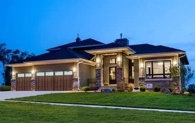 Prairie Style Home Plan with Elevator andLower Level Expansion - 2876 Sq Ft