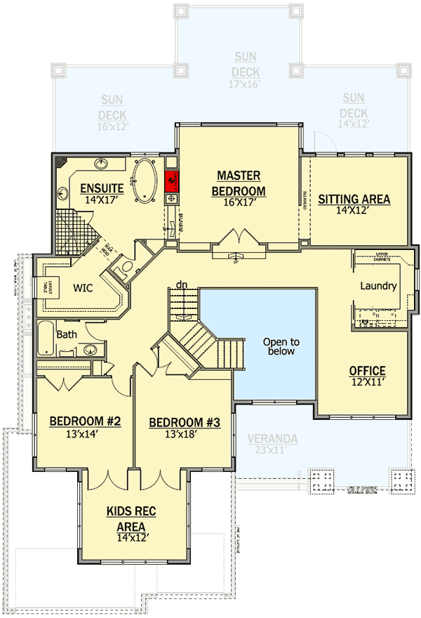 Plan 81641AB: Sunken Great Room and Raised Master Suite - Floor Plan - 2nd Floor - Craftsman, New American, Northwest