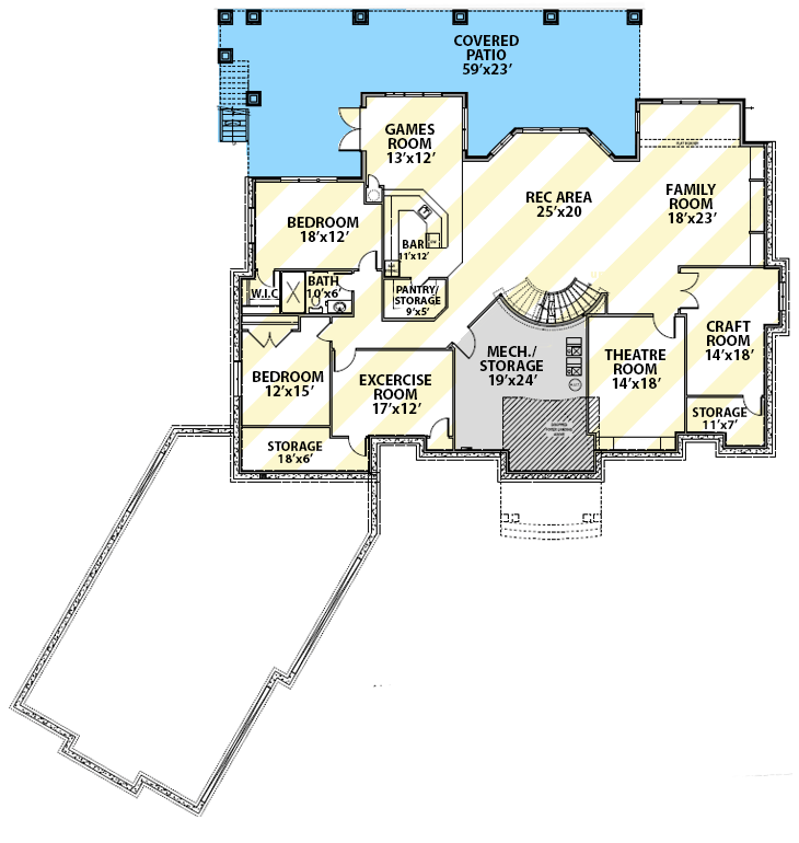 Plan 81646AB: One-Story House Plan with Angled 4-Car Garage - Architectural Designs - 3503 Sq Ft - Floor Plan - Optional Lower Level - Craftsman, Northwest