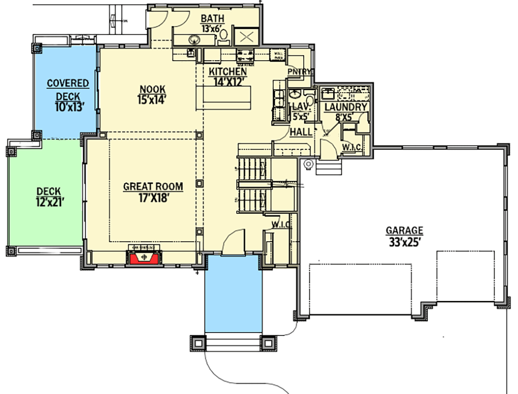 Plan 81652AB: Edgy Design With 2-Story Entry Porch - Floor Plan - Main Level - Contemporary, Northwest
