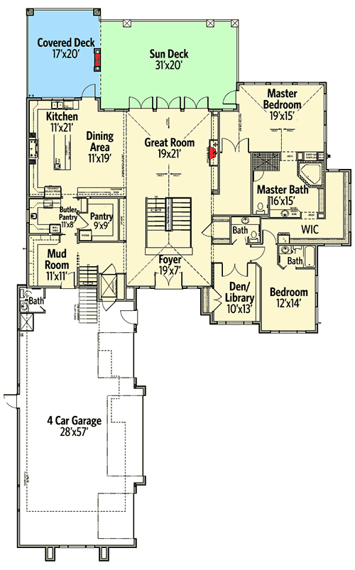 Plan 81655AB: Prairie Style Beauty with Two Master Bedrooms - Floor Plan - Main Level - Craftsman, Northwest