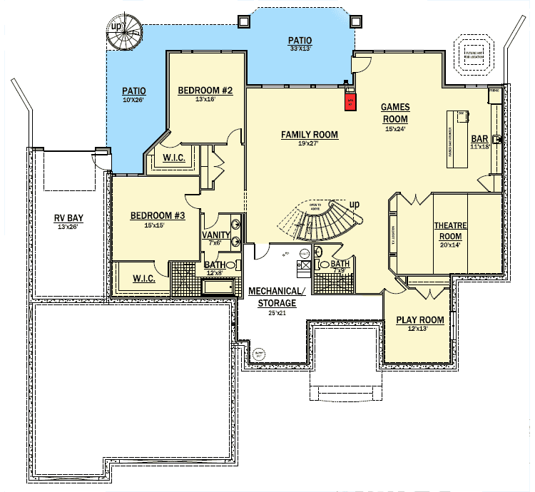 Plan 81671AB: Northwest House Plan with RV Garage - Floor Plan - Lower Level - Craftsman, New American, Northwest