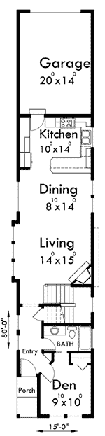 Plan 8170LB: 15-Foot Wide House Plan with Rear Access Garage - 1966 Sq Ft - Floor Plan - Main Level - Bungalow, Cottage, Craftsman, Northwest