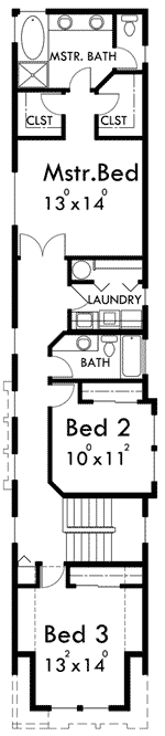 Plan 8170LB: 15-Foot Wide House Plan with Rear Access Garage - 1966 Sq Ft - Floor Plan - 2nd Floor - Bungalow, Cottage, Craftsman, Northwest