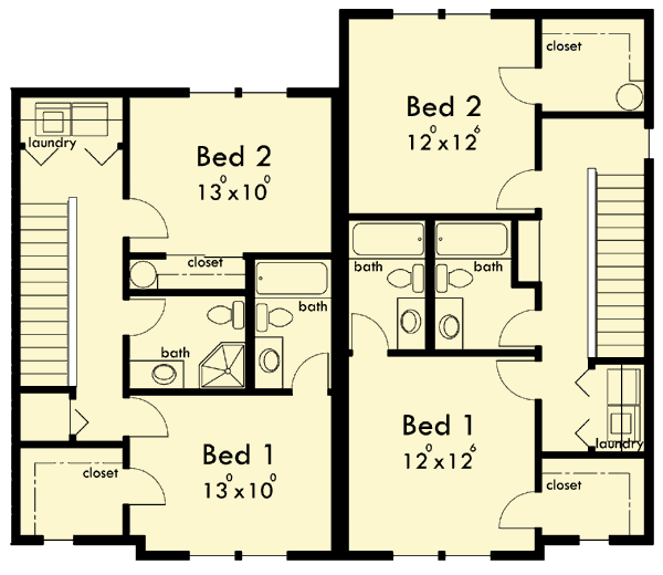Plan 8184LB: Four-Plex Great for Combining - Floor Plan - 2nd Floor