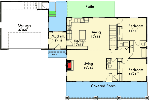 Plan 8186LB: Country Home with Studio Over Garage - Floor Plan - Main Level - Country, Traditional