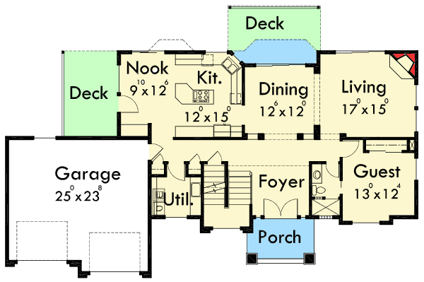 Plan 8198LB: Two-Story Florida House Plan - Floor Plan - Main Level - Florida-Style, Mediterranean