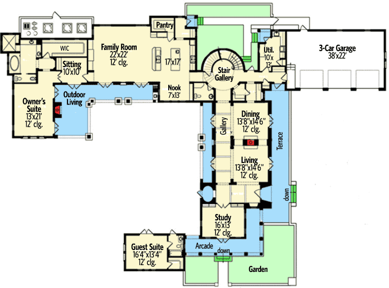 Plan 82004KA: Stunning Spanish Revival House Plan - Floor Plan - Main Level - European, Florida-Style, Mediterranean, Spanish