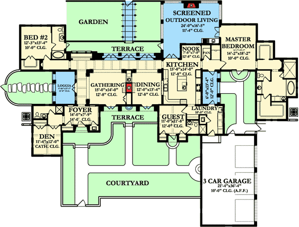 Plan 82007KA: One Story Living Inside And Out - Floor Plan - Main Level - European, Florida-Style, Mediterranean, Spanish