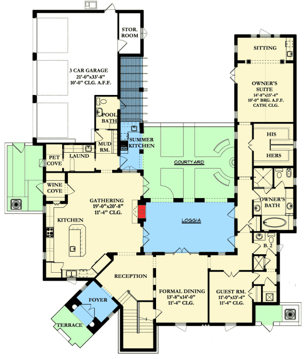 Plan 82009KA: Spanish Colonial With Central Courtyard - Floor Plan - Main Level - European, Mediterranean, Spanish