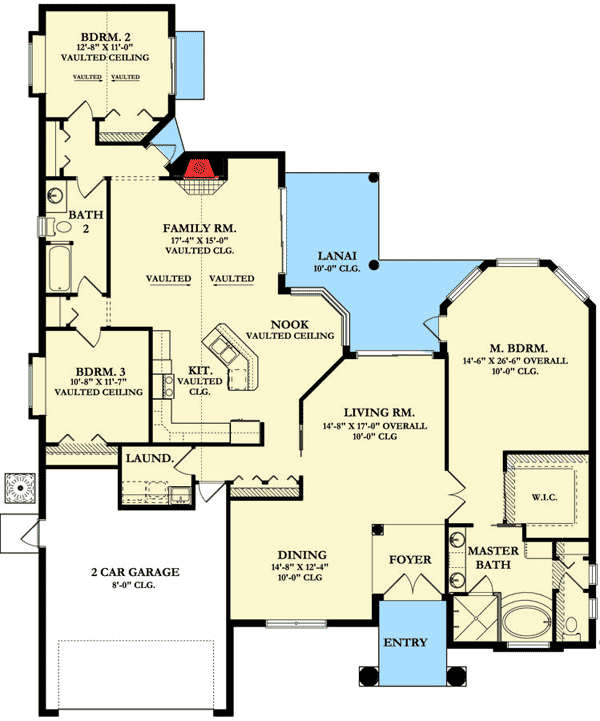 Plan 82033KA: Separate Master Suite - Floor Plan - Main Level - European, Florida-Style