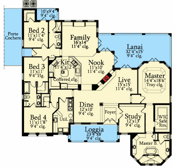 Plan 82072KA: Mediterranean House Plan with In-Law Suite - Floor Plan - Main Level - Florida-Style, Mediterranean