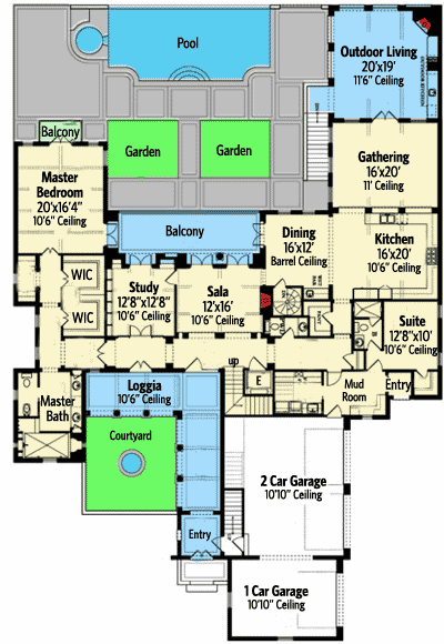 Plan 82075KA: Luxurious Tuscan House Plan with Lower Level - Floor Plan - Main Level - European, Mediterranean, Tuscan