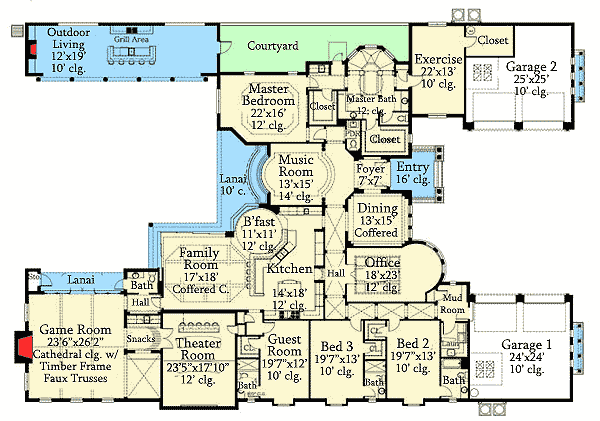 Plan 82078KA: Mediterranean Opulence - Floor Plan - Main Level - European, Mediterranean
