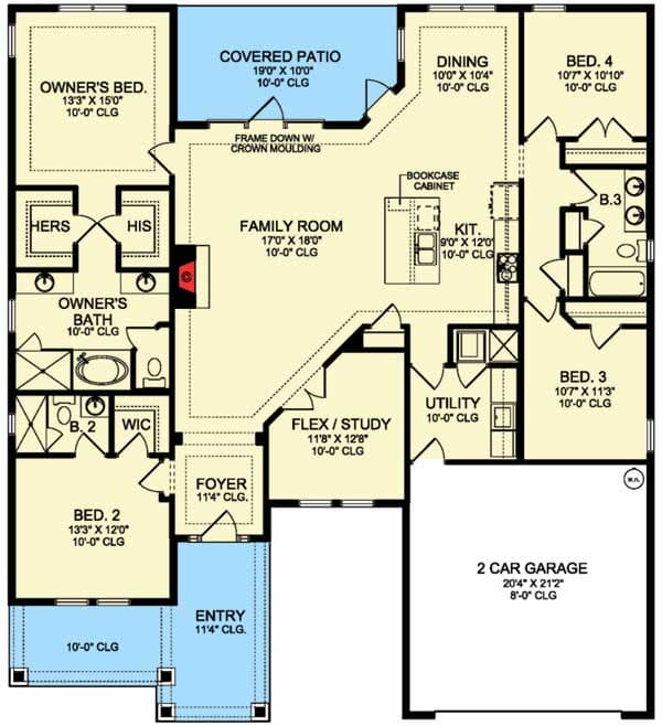 Plan 82110KA: Traditional House Plan with Flex Room - Floor Plan - Main Level - Southern, Traditional