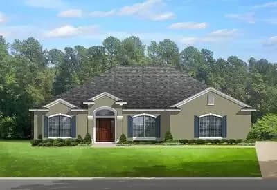 European House Plan with Arched Windows