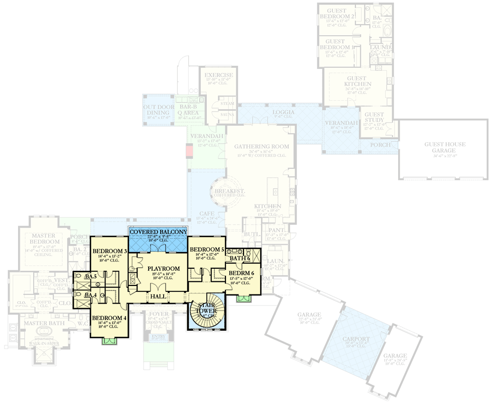 Plan 82153KA: Eight Bedroom Masterpiece with In-Law Apartment - Floor Plan - 2nd Floor - Florida-Style, Mediterranean, Tuscan