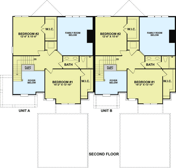 Plan 83121DC: 2 Unit Townhouse With 2 Car Garage - 1795 Sq Ft 3 Bed Units - Floor Plan - 2nd Floor - Traditional