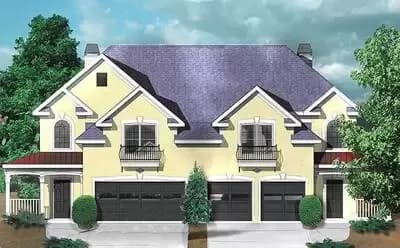 2 Unit Townhouse Plan with Vaulted Master - 1690 Sq Ft 3 Bedroom Units