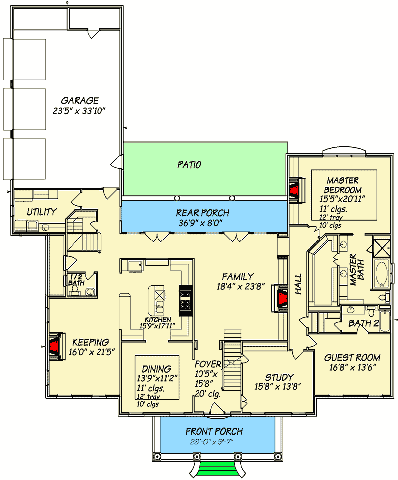 Plan 83813JW: Southern Beauty with Bonus Space - Floor Plan - Main Level - Traditional