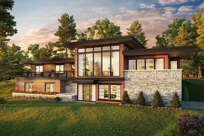 3-Bed Mid-Century Modern House Plan Under 1900 Square Feet with Drive-Under Garage