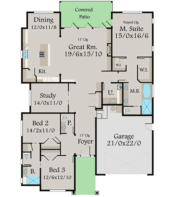 Plan 85044MS: Modern Prarie Ranch House Plan with Covered Patio - Floor Plan - Main Level - Northwest, Prairie, Ranch