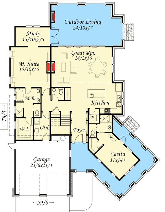 Plan 85057MS: 3 Bed Tuscan Beauty With Casita - Floor Plan - Main Level - European, Tuscan, Vacation
