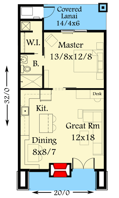 Plan 85105MS: Tiny Modern House Plan with Lanai - Floor Plan - Main Level - Contemporary, Modern