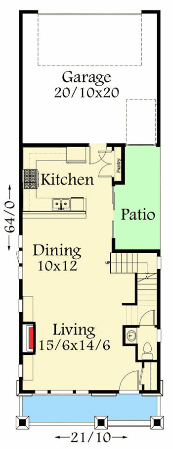 Plan 85113MS: 3 Level Row House with Master Balcony - Floor Plan - Main Level - Craftsman, Northwest