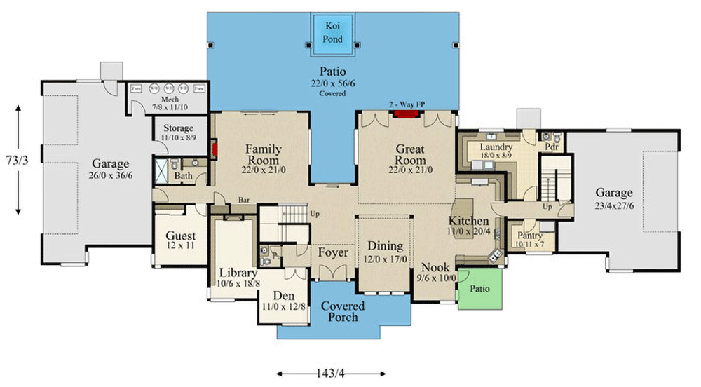 Plan 85125MS: Modern House Plan with 5 Bedrooms and 5 Car Garage - 5440 Sq Ft - Floor Plan - Main Level - Modern