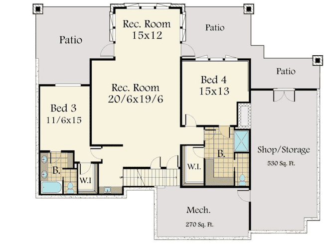 Plan 85126MS: Prairie Ranch Home with Walkout Basement - Floor Plan - Lower Level - Mountain, Northwest, Prairie, Ranch