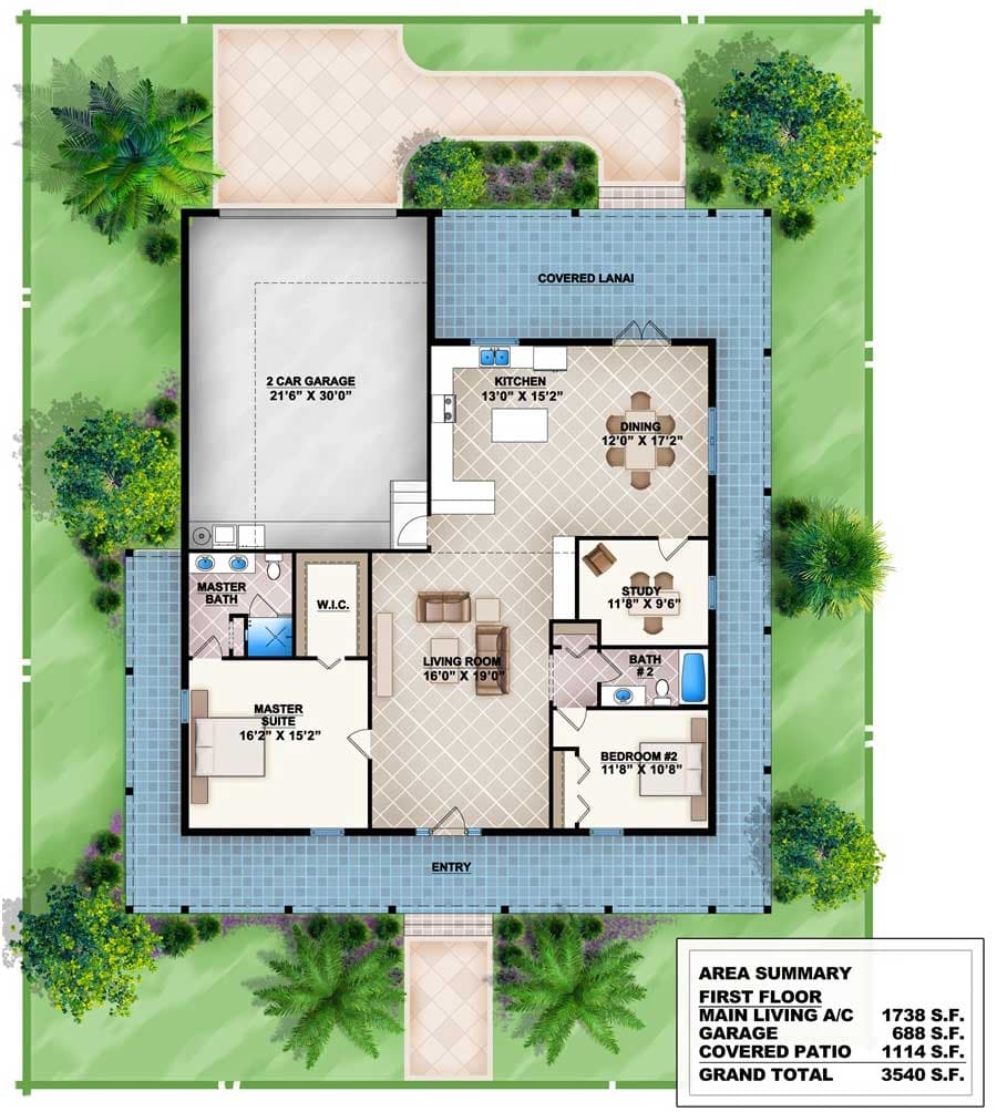 Plan 86009BW: 2 Bed House Plan with Wraparound Porch - Floor Plan - Main Level - Country, Southern