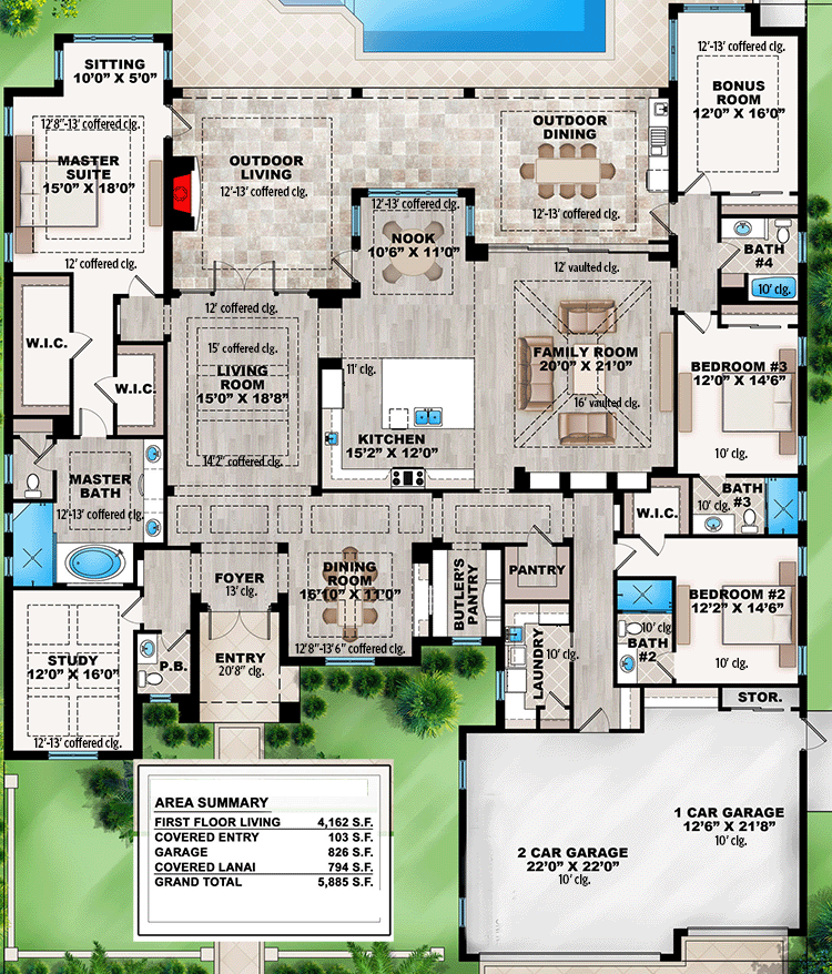 Plan 86019BW: Spacious Florida House Plan - Floor Plan - Main Level - Florida-Style, Mediterranean