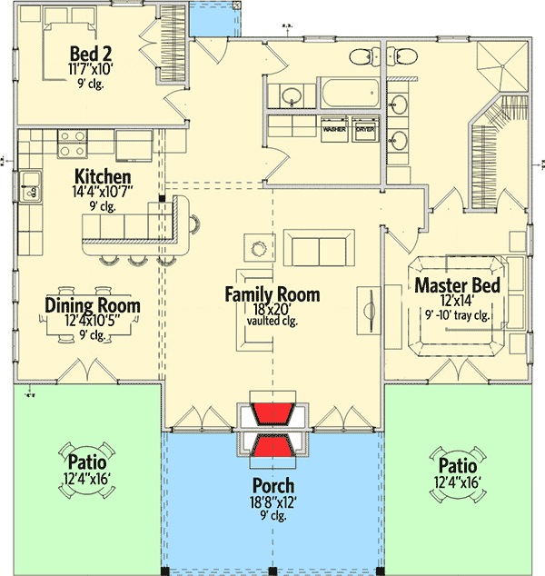 Plan 86207HH: 2 Bed Cottage with Vaulted Porch - Floor Plan - Main Level - Cabin, Cottage, Mountain, Rustic, Vacation
