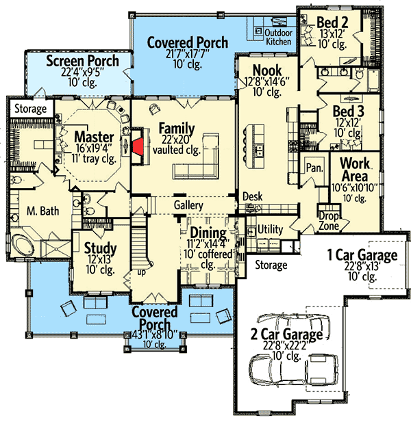 Plan 86213HH: 5 Bed Stone and Shingle Farmhouse - Floor Plan - Main Level - Country, Craftsman, Farmhouse, Northwest, Rustic