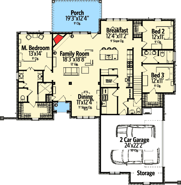 Plan 86226HH: Engaging Views - Floor Plan - Main Level - European, Traditional