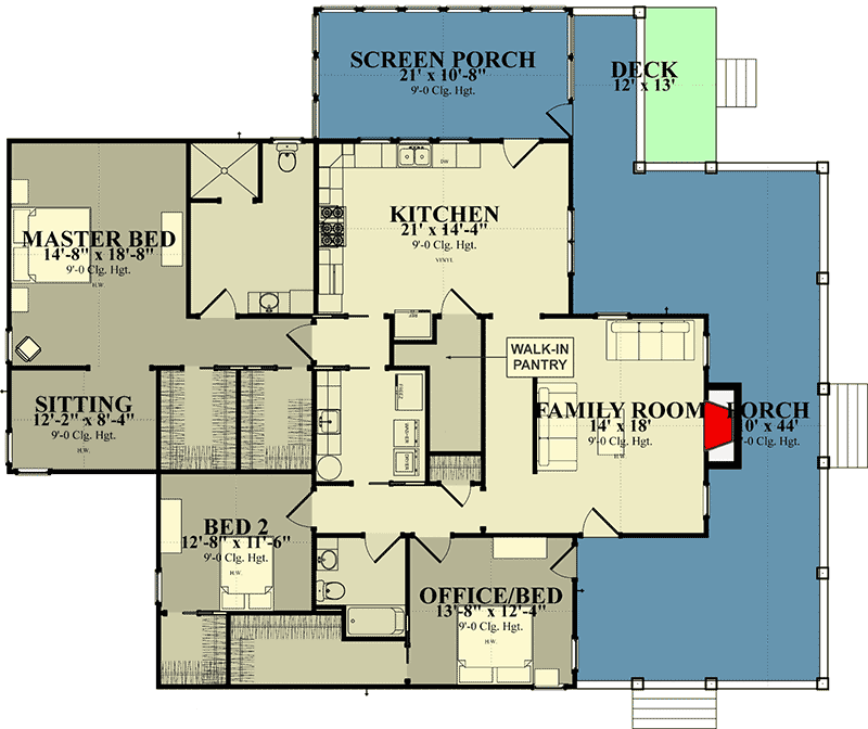 Plan 86229HH: One Story House Plan with Wrap-Around Porch - Floor Plan - Main Level - Country, Southern, Vacation