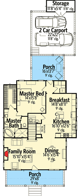 Plan 86232HH: Cottage with 4 Beds and Exterior Options - Floor Plan - Main Level - Coastal, Cottage, Country, Vacation