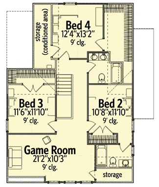 Plan 86232HH: Cottage with 4 Beds and Exterior Options - Floor Plan - 2nd Floor - Coastal, Cottage, Country, Vacation