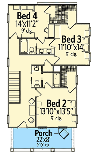 Plan 86236HH: Southern Beauty - Floor Plan - 2nd Floor - New Orleans, Southern